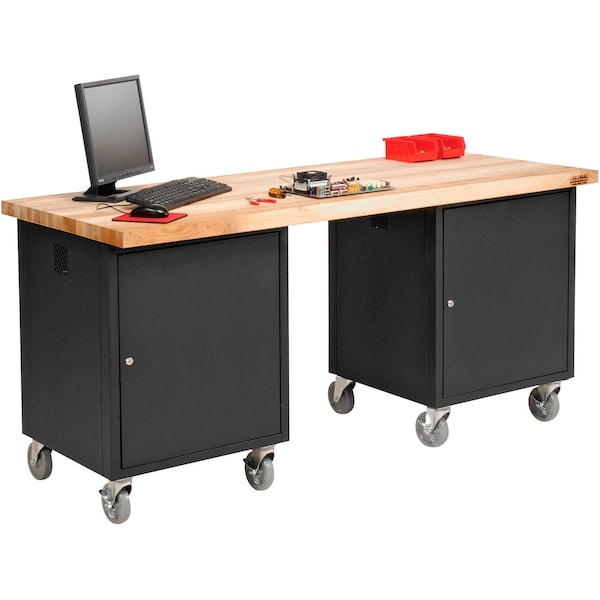 Global Industrial Mobile Pedestal Workbench, 72 x 30in, Maple Butcher Block Square Edge, Black 318651BK - main